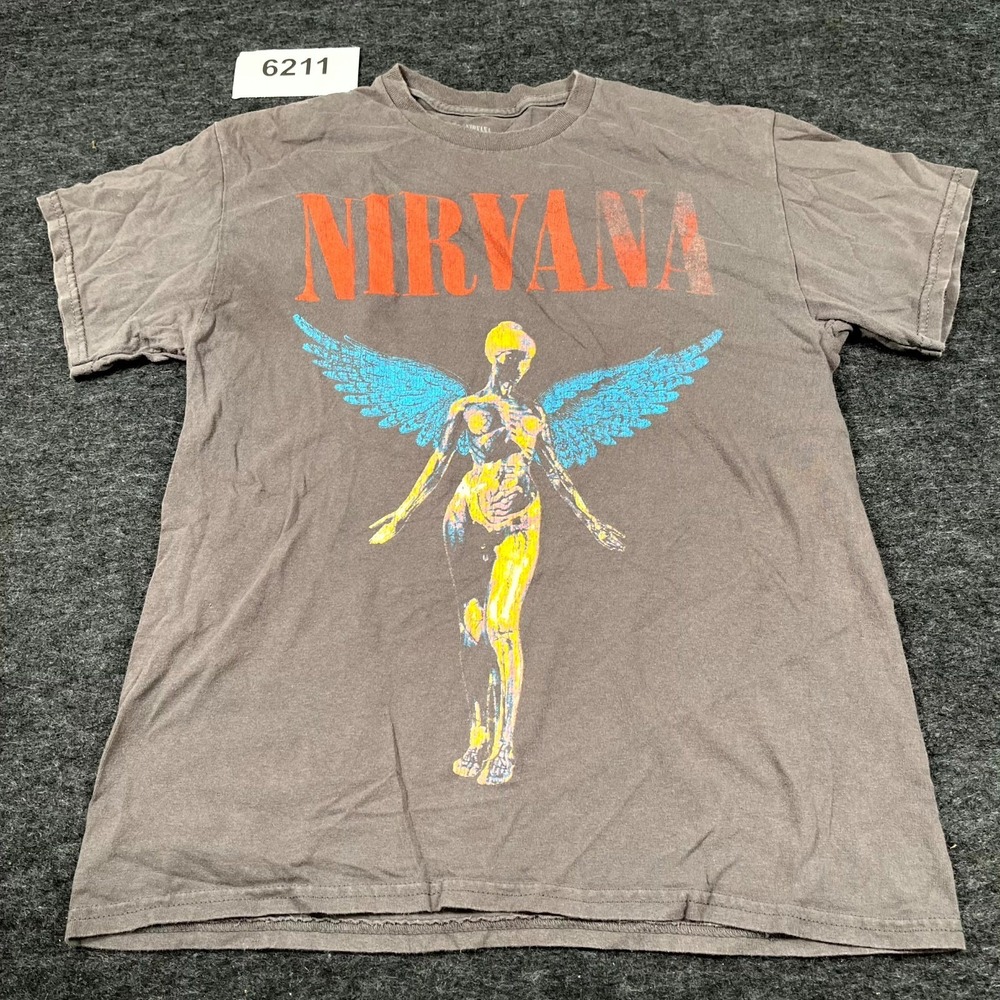 Nirvana T Shirt Mens S Gray Cotton In Utero Graphic Rock Band Grunge Crew Neck